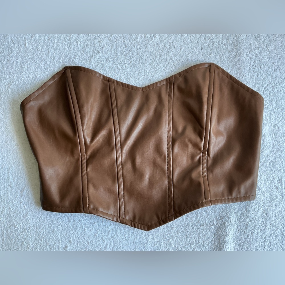 Princess Polly Brown Faux Leather Strapless Corset Top